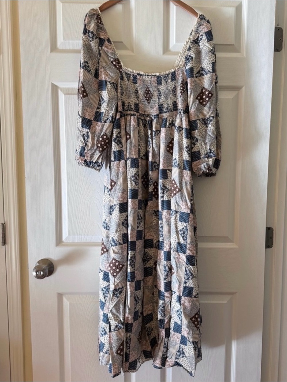 Rylee + Cru Patchwork-Print Maxi Dress in Blue & Cream